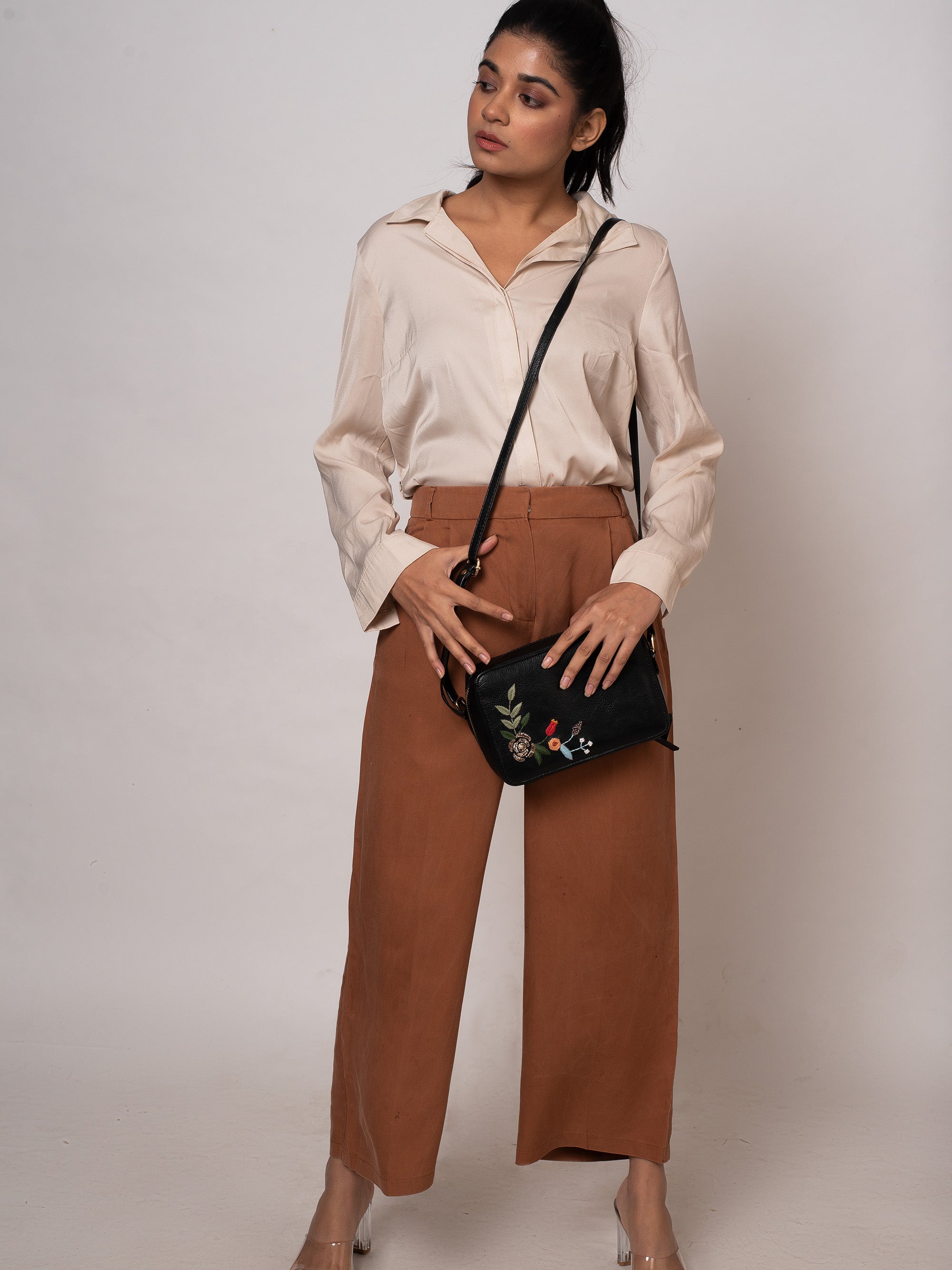 Hand Embroidered Silver Rose Sling Bag – Miri